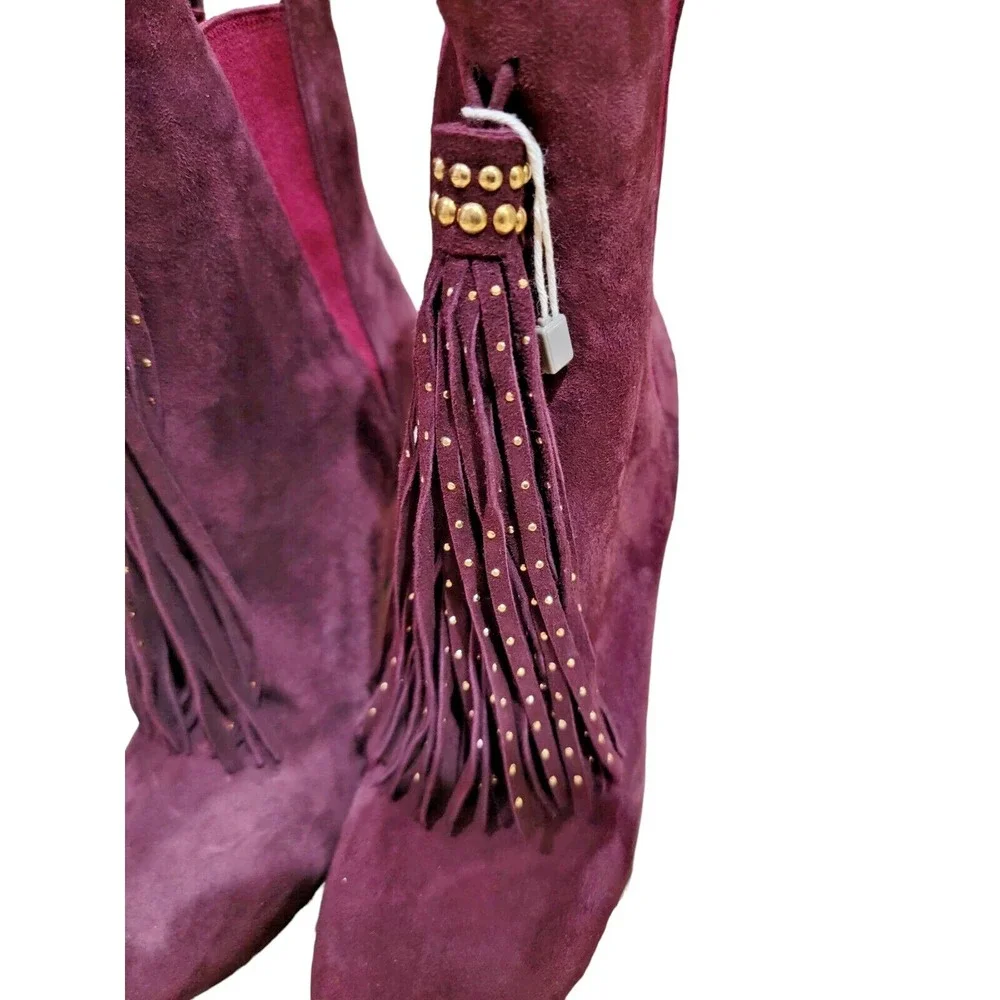 Twin Set Simona Barbieri Burgundy Leather Tassel Heels Shoes Sz 40 EU‎ W/Box